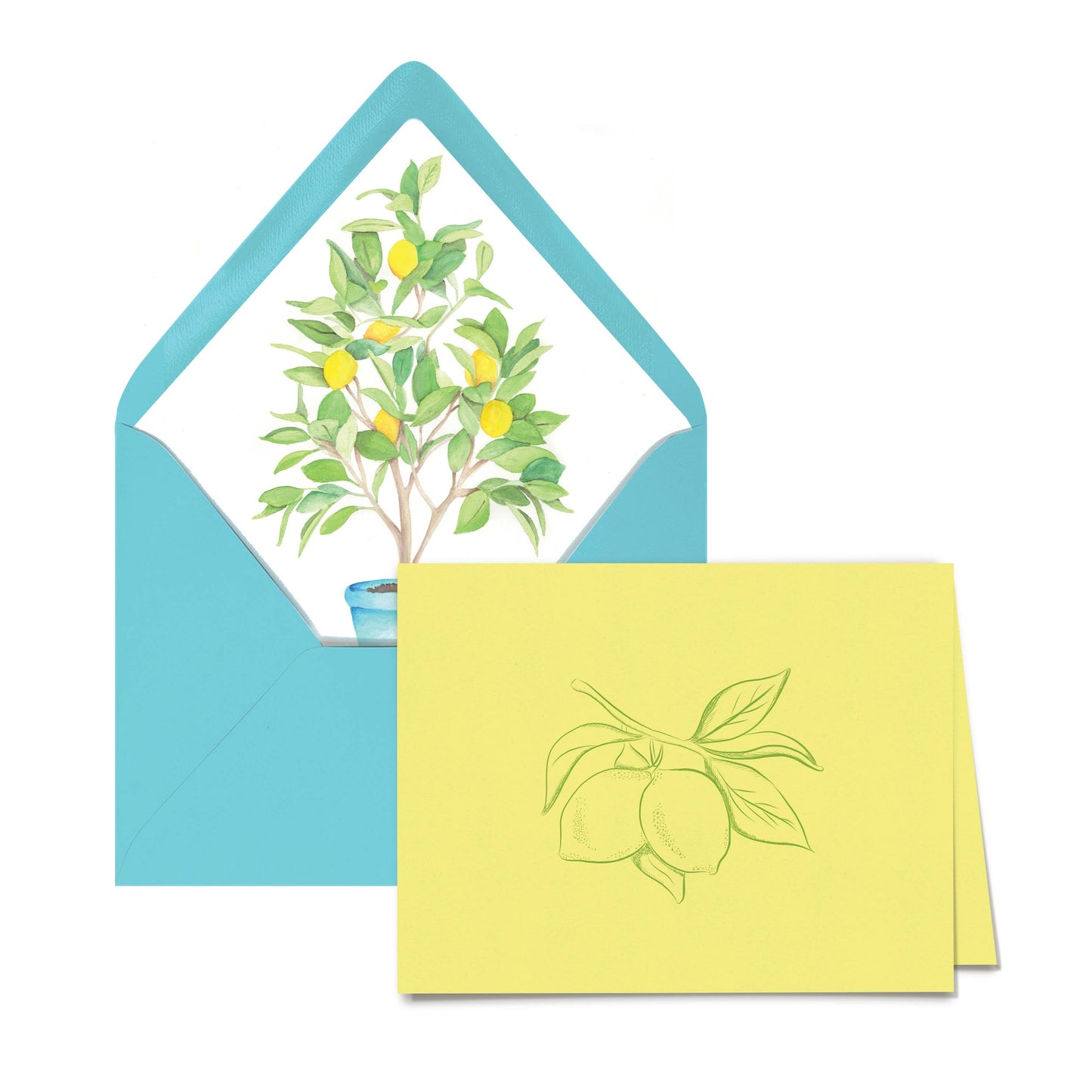 Letterpress Stationery; Lemon Tree, Folded Fancy Notecards (Set of 6 cards+envelopes)