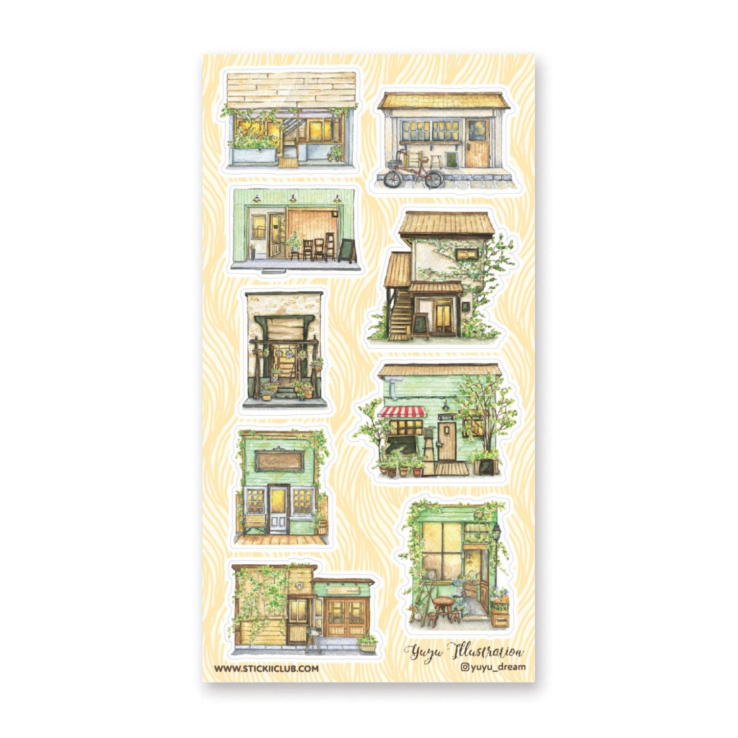 Stickii Sticker Sheet; Green Storefronts