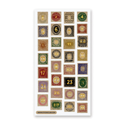 Stickii Sticker Sheet; Gilded Stamp Numbers