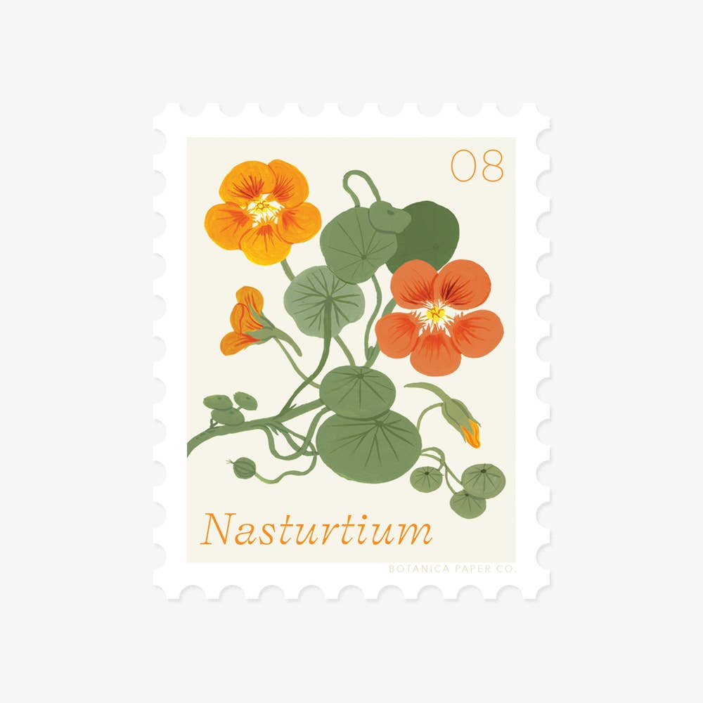 Vinyl Stamp Sticker; Nasturtium, August Flower By Botanica Paper Co.