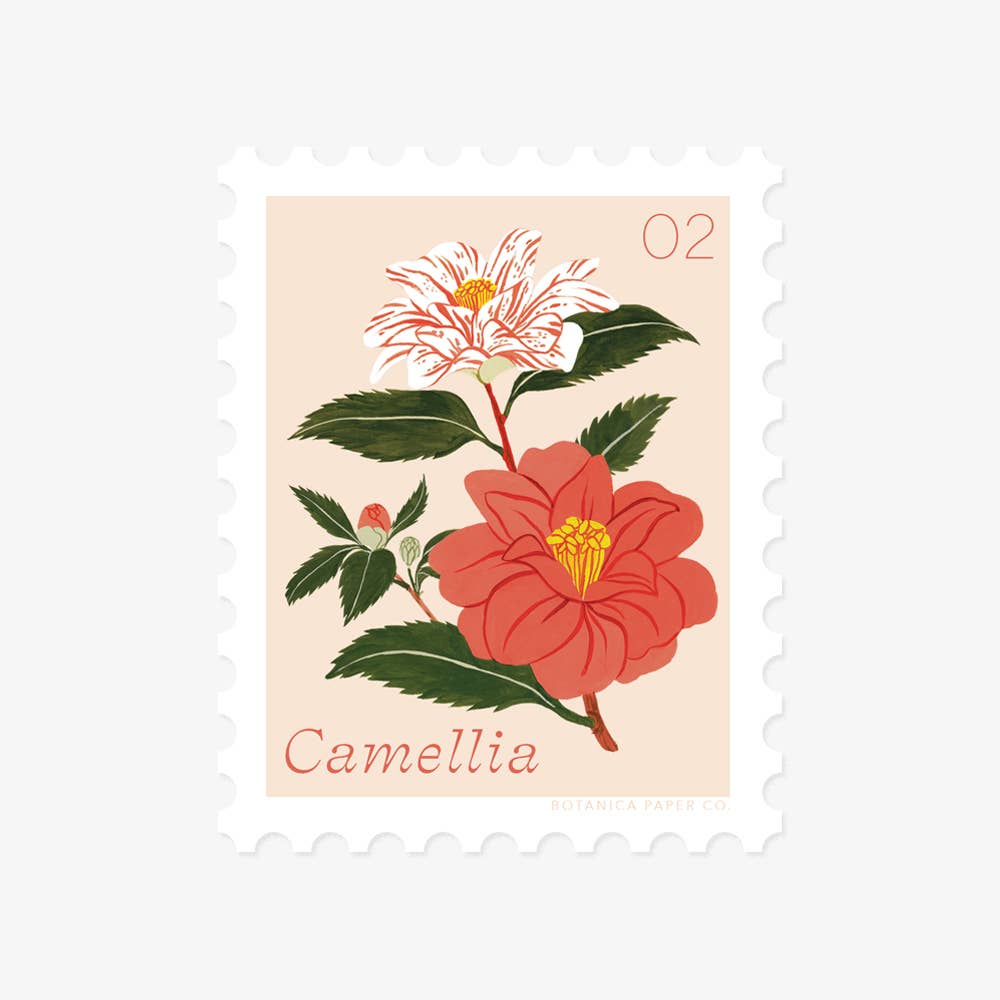 Vinyl Stamp Sticker; Camellia, February Flower By Botanica Paper Co.