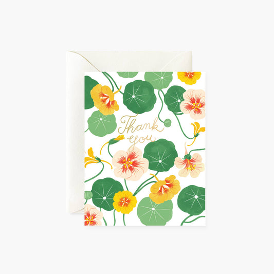 Thank You Card; Nasturtiums (Gold Foil)