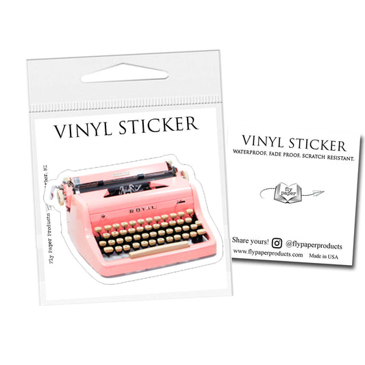 Vinyl Sticker; Pink Royal Vintage Typewriter