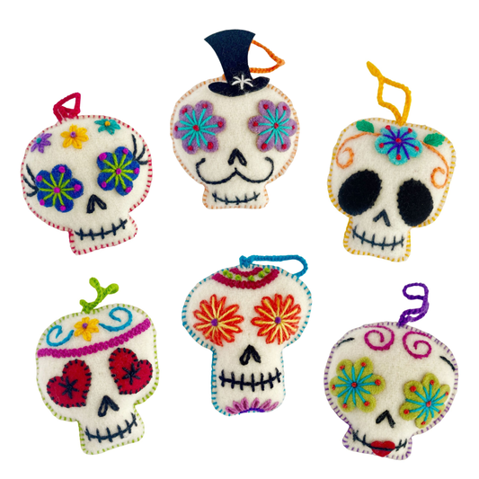 Embroidered Ornaments; Sugar Skull (Handmade)