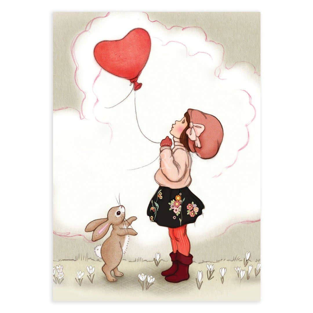 Postcard; Heart Shaped Balloon By Belle & Boo Ltd (Vintage Colors)